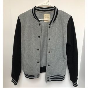 Grey and Black Button Up Letterman Jacket